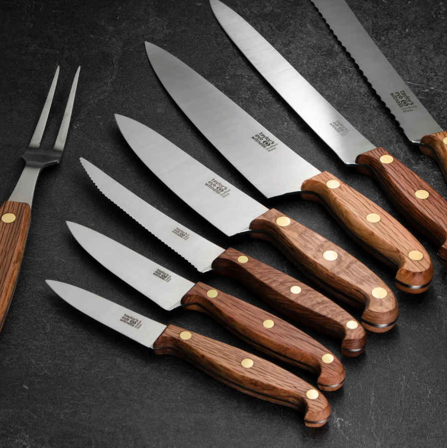 Taylors Eye Witness 'Heritage Oak' Sheffield Made 13cm Scalloped Utility Knife