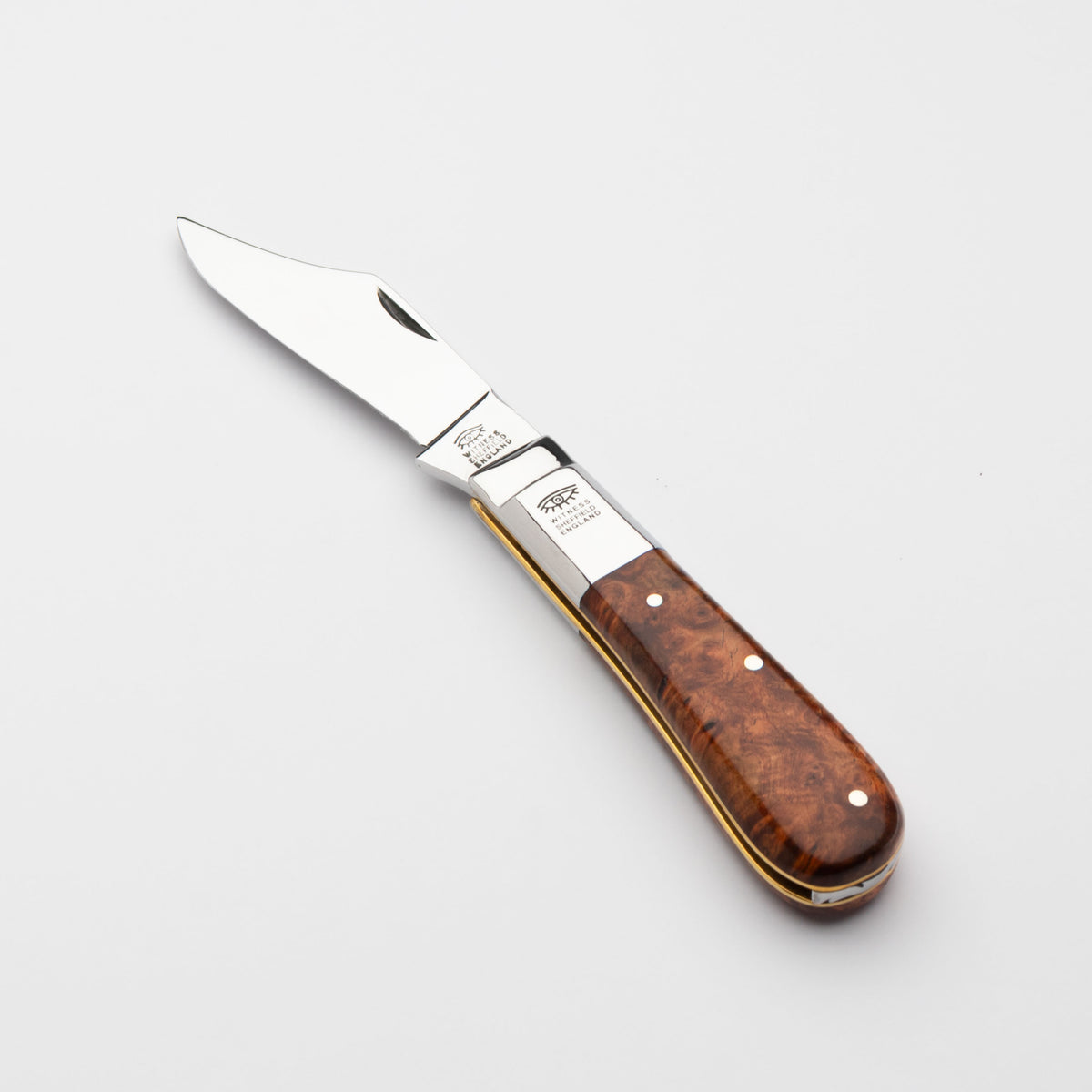 Taylors Eye Witness Premier Collection - Single Blade Barlow Pocket Knife Amboyna Burr Scales - Worked Back