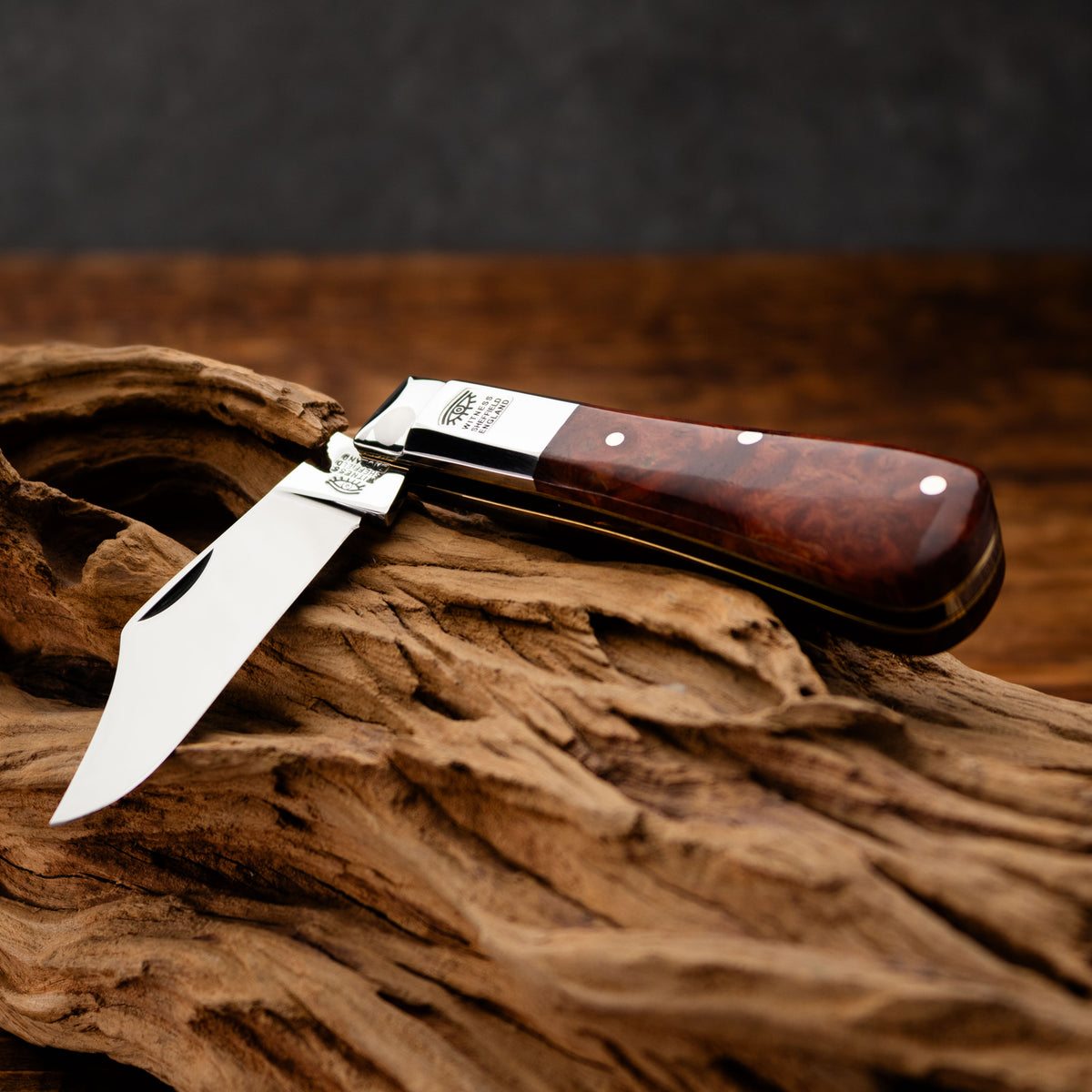 Taylors Eye Witness Premier Collection - Single Blade Barlow Pocket Knife Amboyna Burr Scales - Worked Back