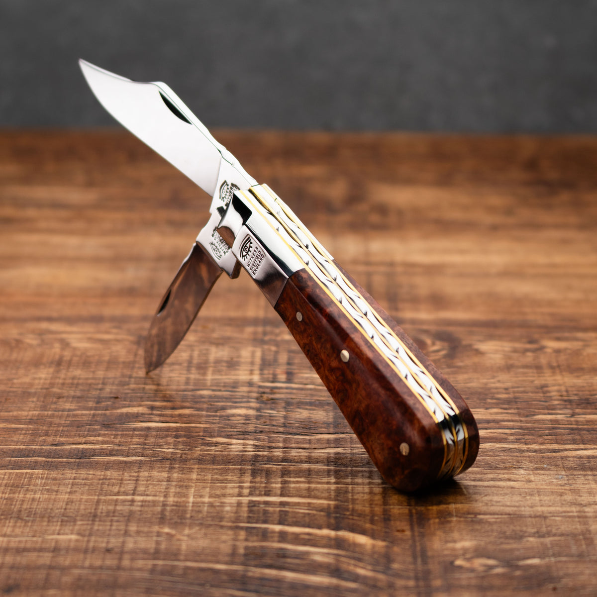 Premier Collection Twin Blade Barlow Penknife Knife with Amboyna Burr Worked Back