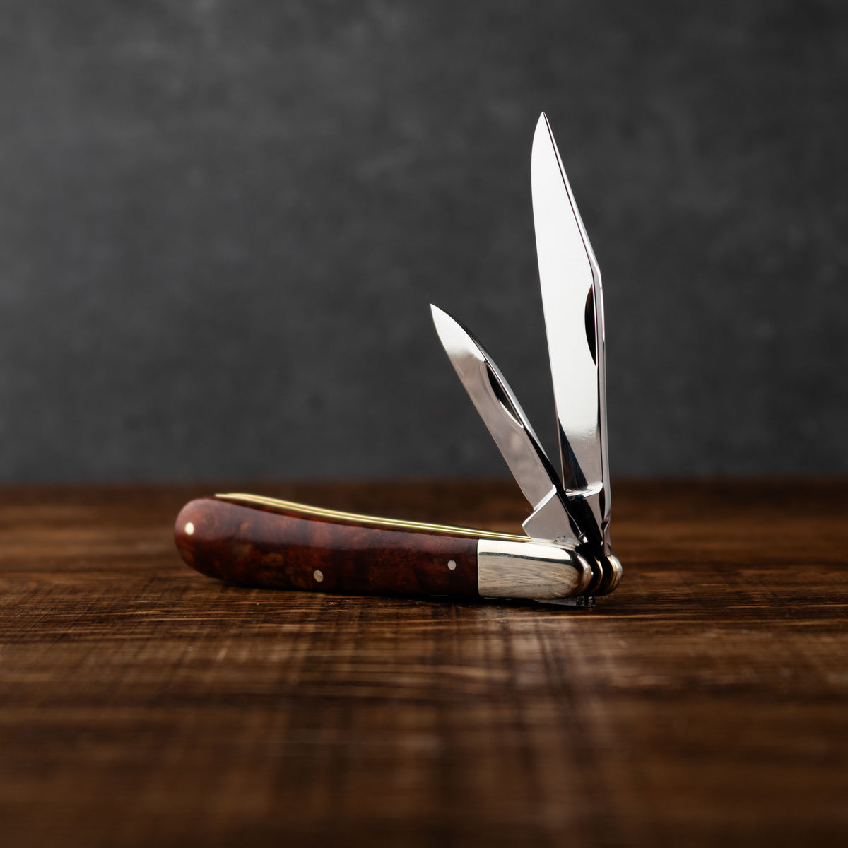 Premier Collection Twin Gentleman's Clip Point - 67mm Clip & Pen Blades - Amboyna Burr Handle with Traditional Workback