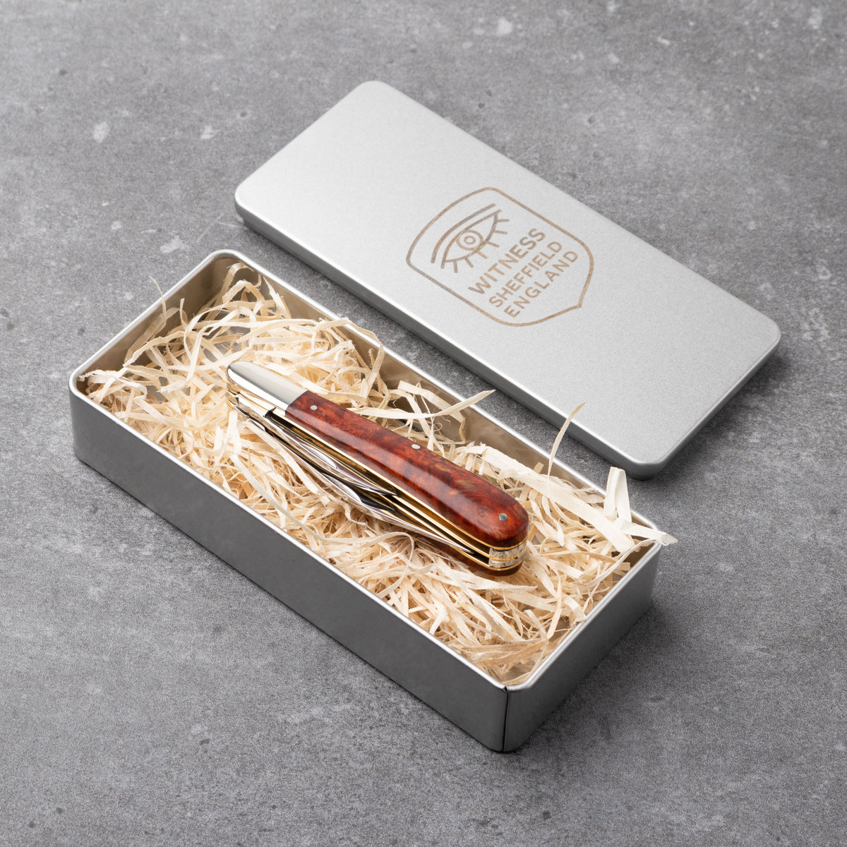 Premier Collection Twin Gentleman's Clip Point - 67mm Clip & Pen Blades - Amboyna Burr Handle with Traditional Workback