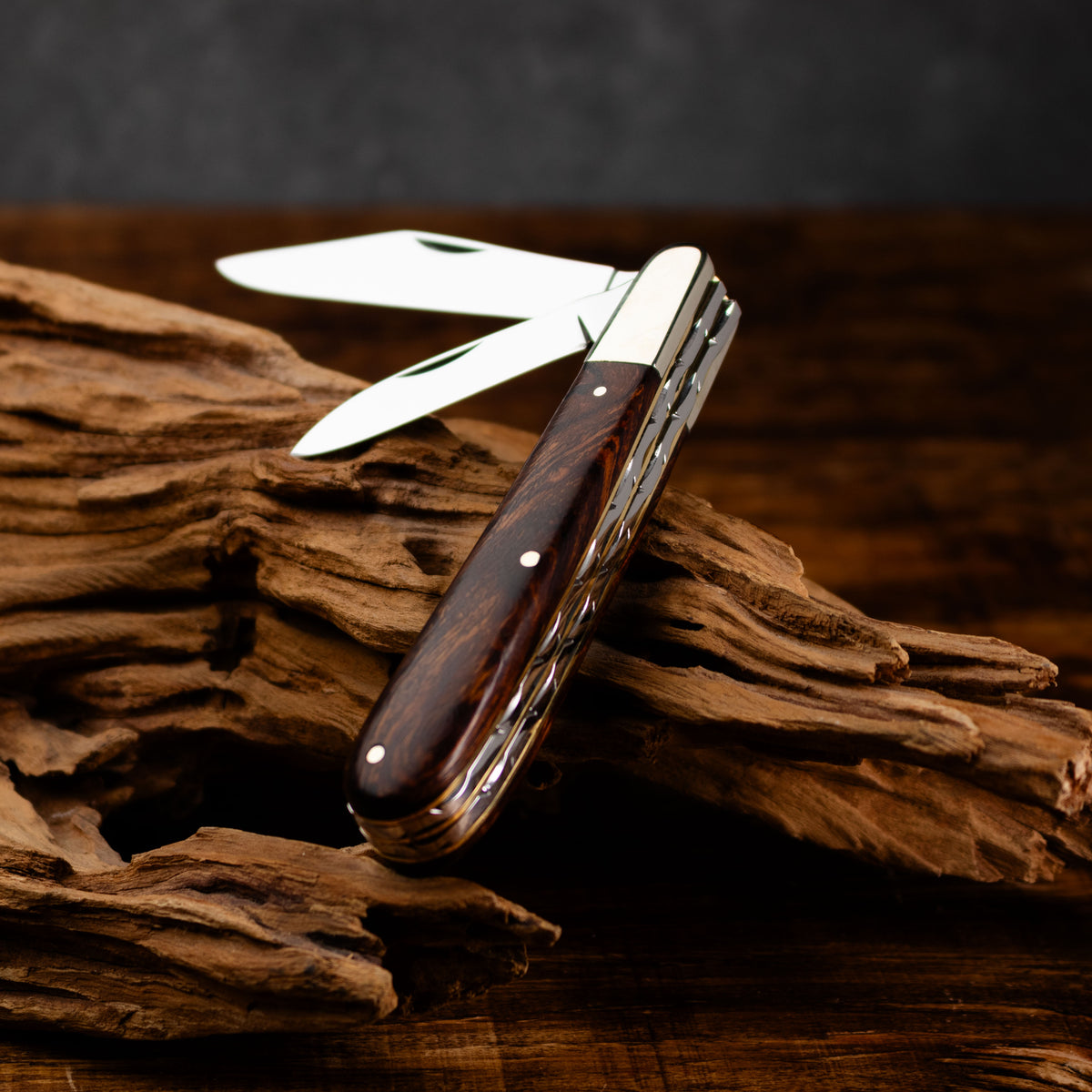 Premier Collection Twin Gentleman's Clip Point Blade with Desert Ironwood Scales Worked Back