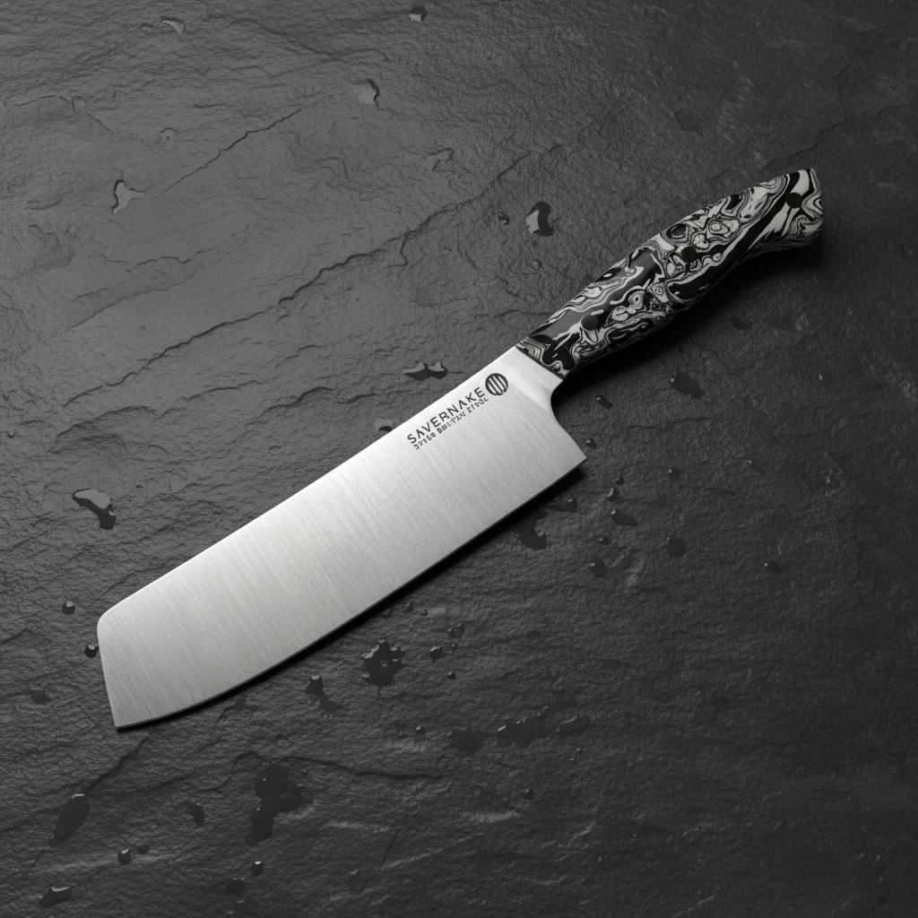 Savernake 18cm Nakiri Knife - Marble Handle - Arctic and Anthracite