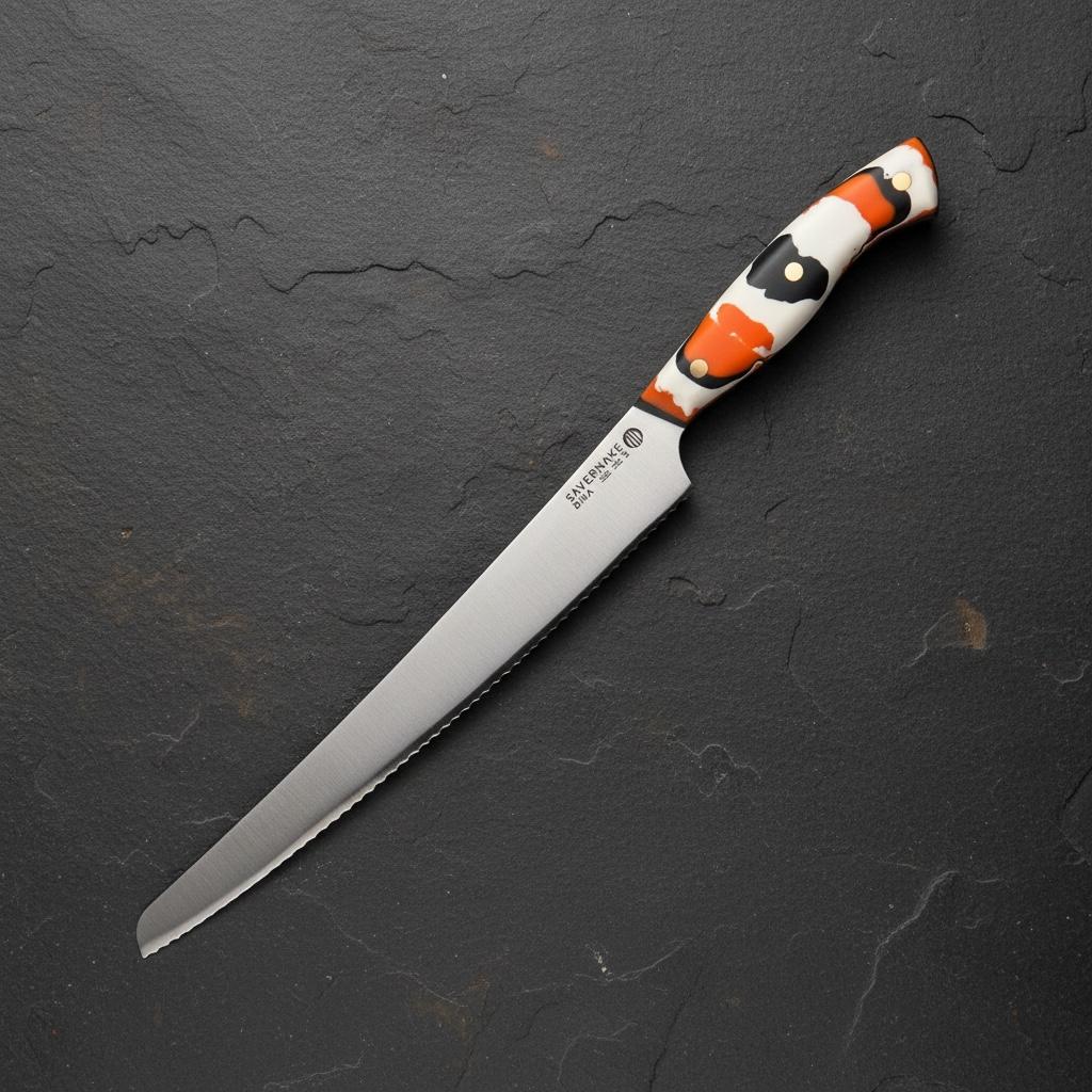 Savernake 26cm Bread Knife - Tide Handle - Arctic Anthracite and Orange