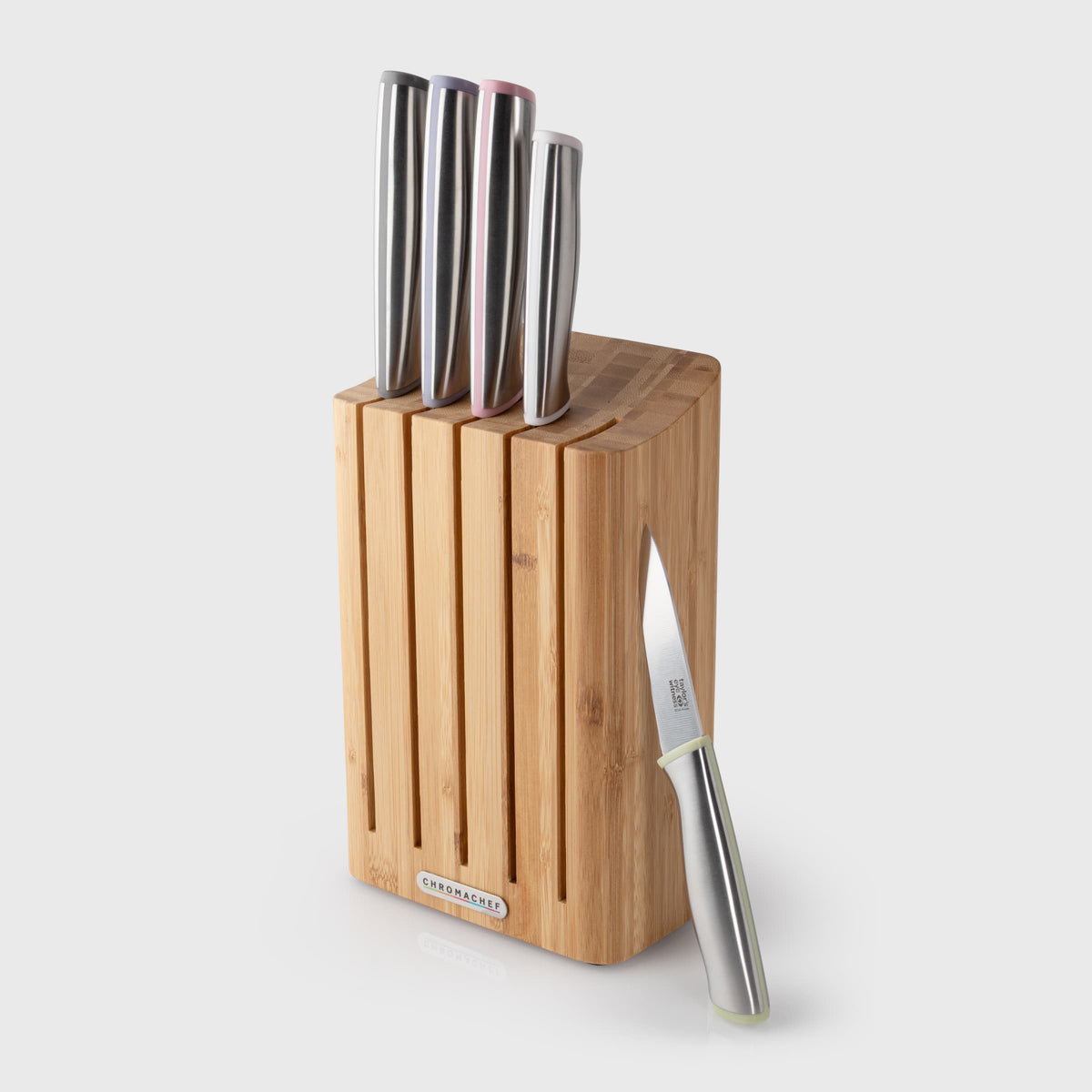 Taylors Eye Witness Chromachef Five Piece Knife Set with Bamboo Block, Muted Palette