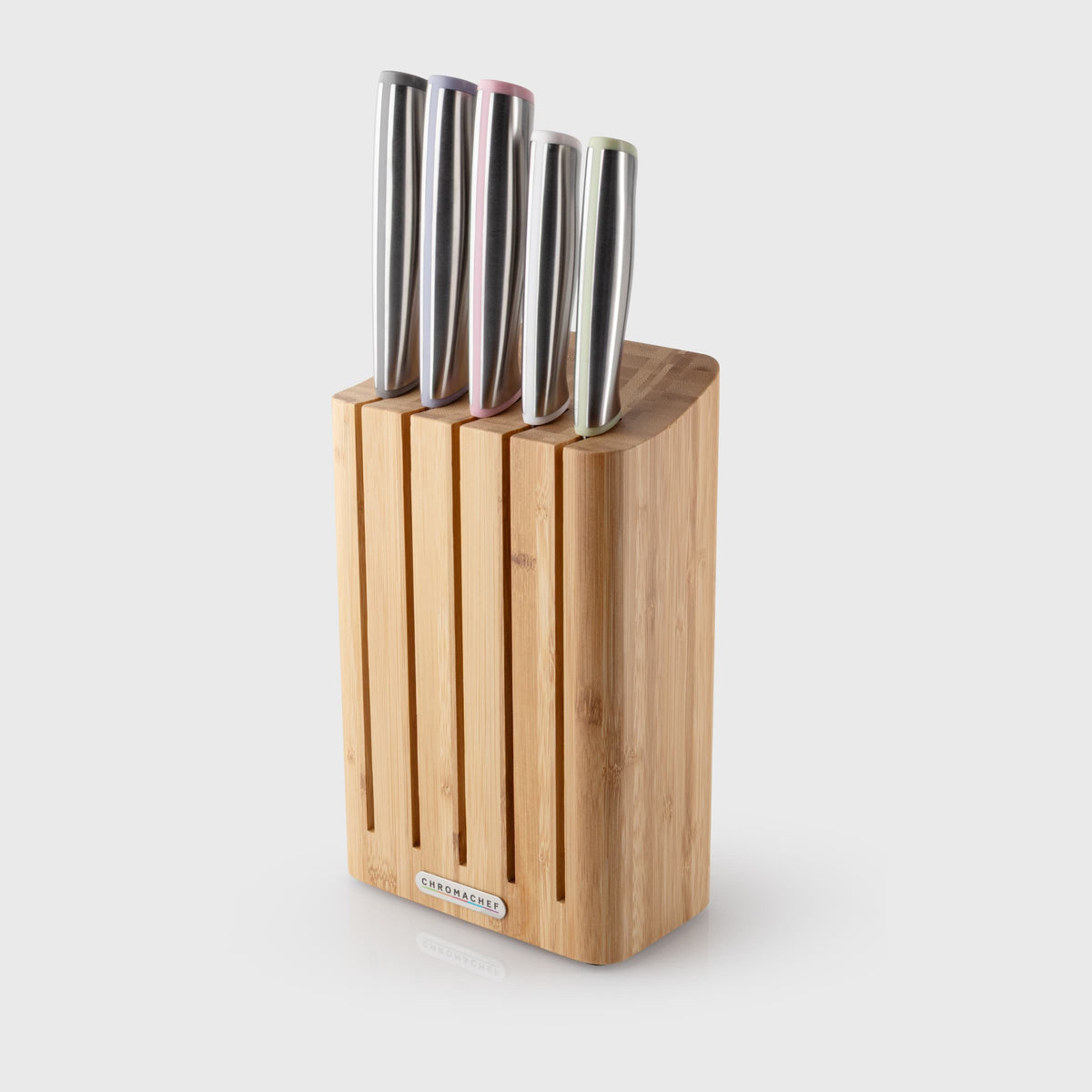 Taylors Eye Witness Chromachef Five Piece Knife Set with Bamboo Block, Muted Palette