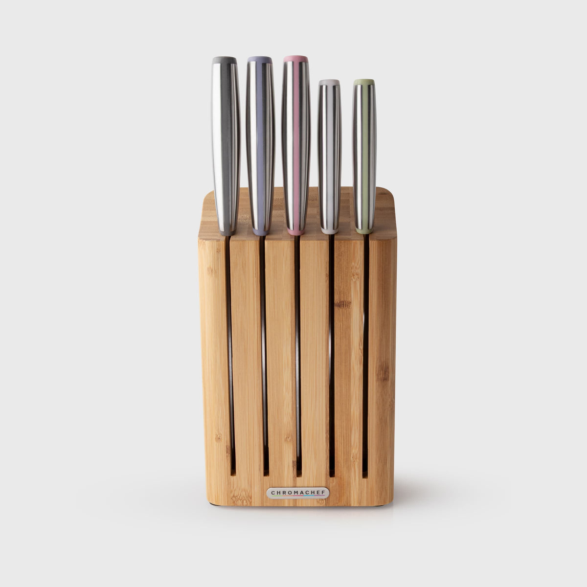 Taylors Eye Witness Chromachef Five Piece Knife Set with Bamboo Block, Muted Palette