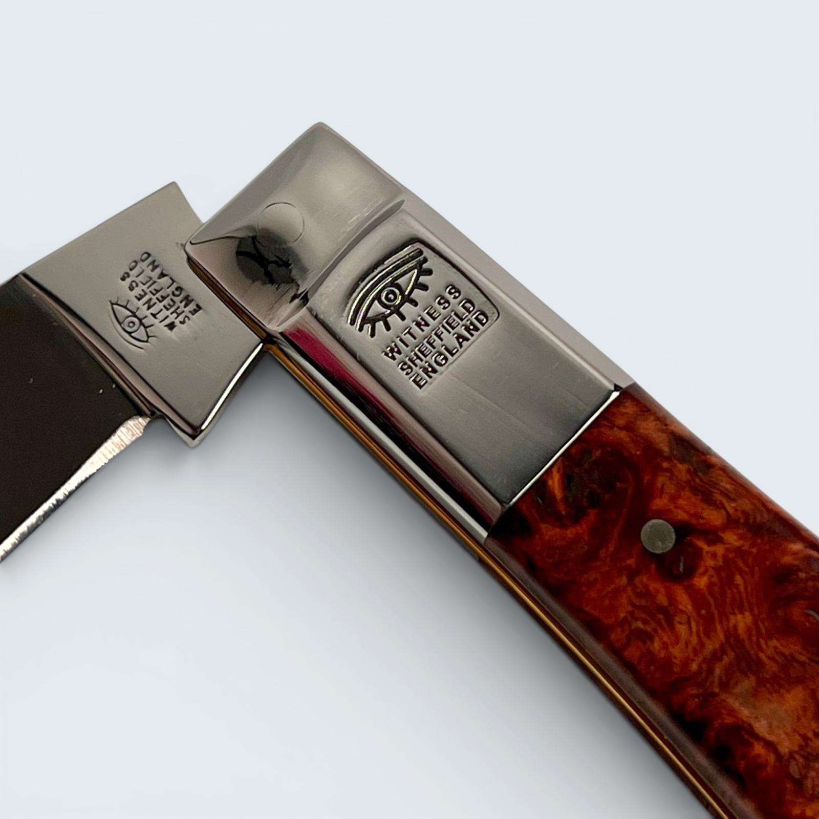 Taylors Eye Witness Premier Collection - Single Blade Barlow Pocket Knife Amboyna Burr Scales Plain Back Spring