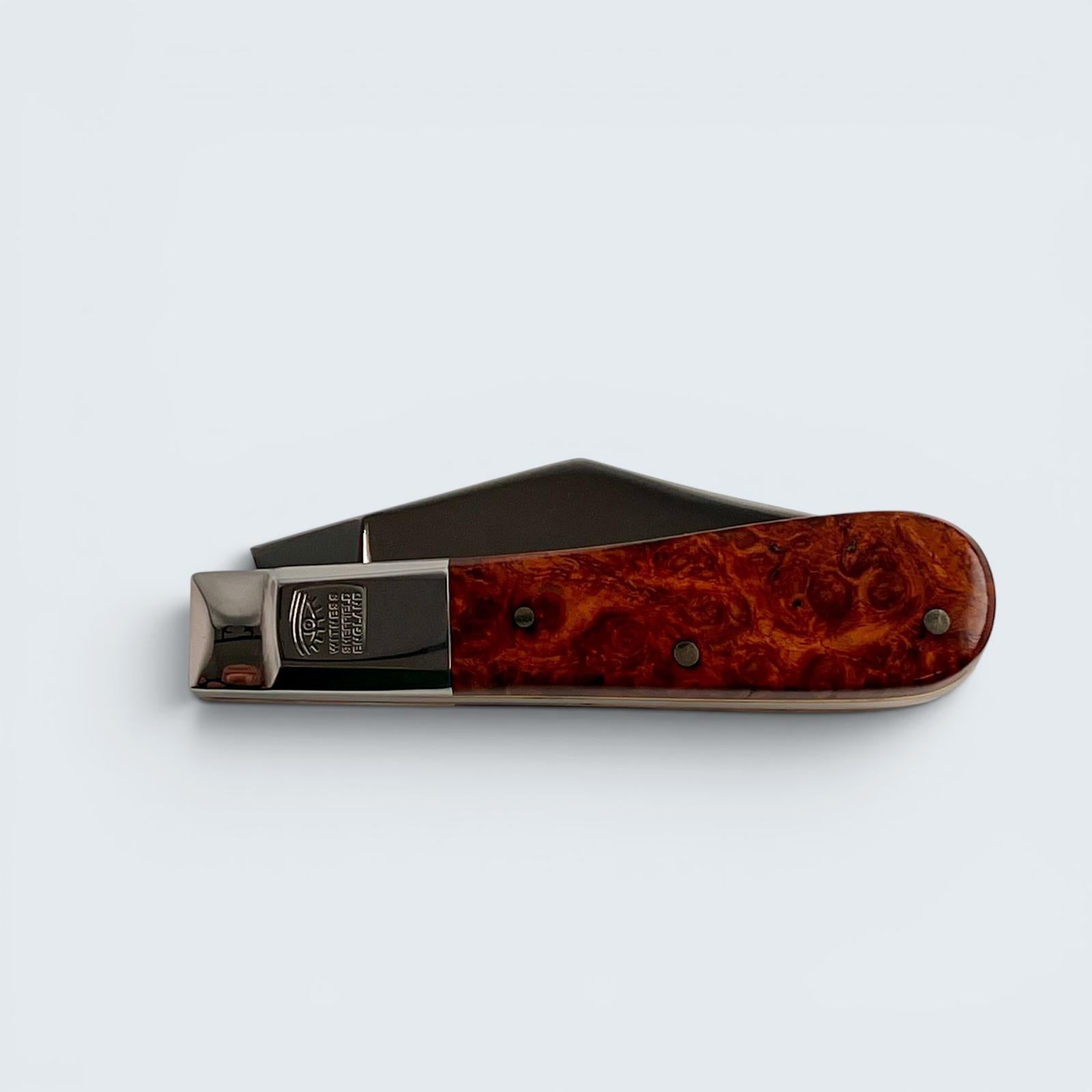 Taylors Eye Witness Premier Collection - Single Blade Barlow Pocket Knife Amboyna Burr Scales Plain Back Spring