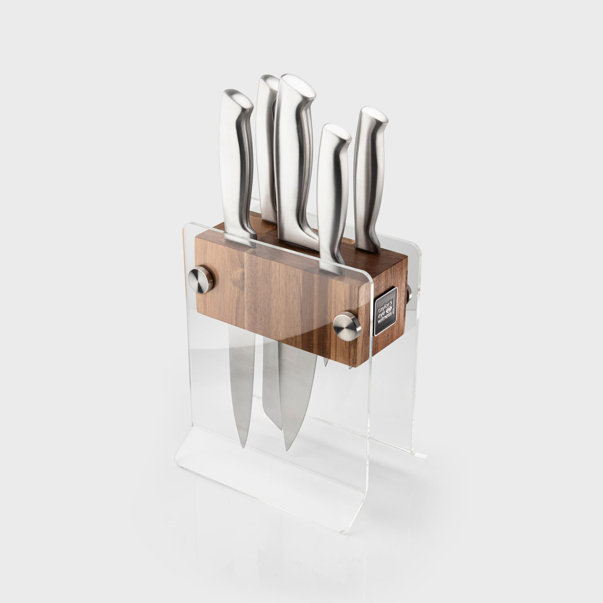 5pc Berkeley Stainless Steel Hollow Handle  Knives in Acacia Wood and Acrylic Knife Block Set