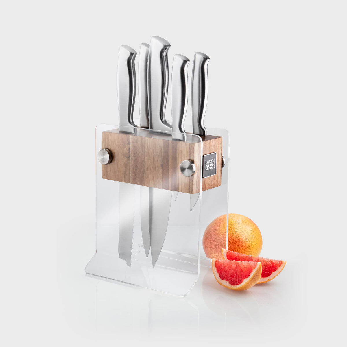 5pc Berkeley Stainless Steel Hollow Handle  Knives in Acacia Wood and Acrylic Knife Block Set