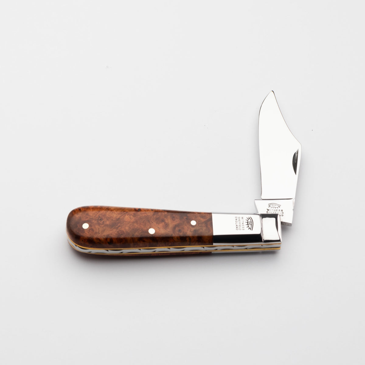 Taylors Eye Witness Premier Collection - Single Blade Barlow Pocket Knife Amboyna Burr Scales - Worked Back