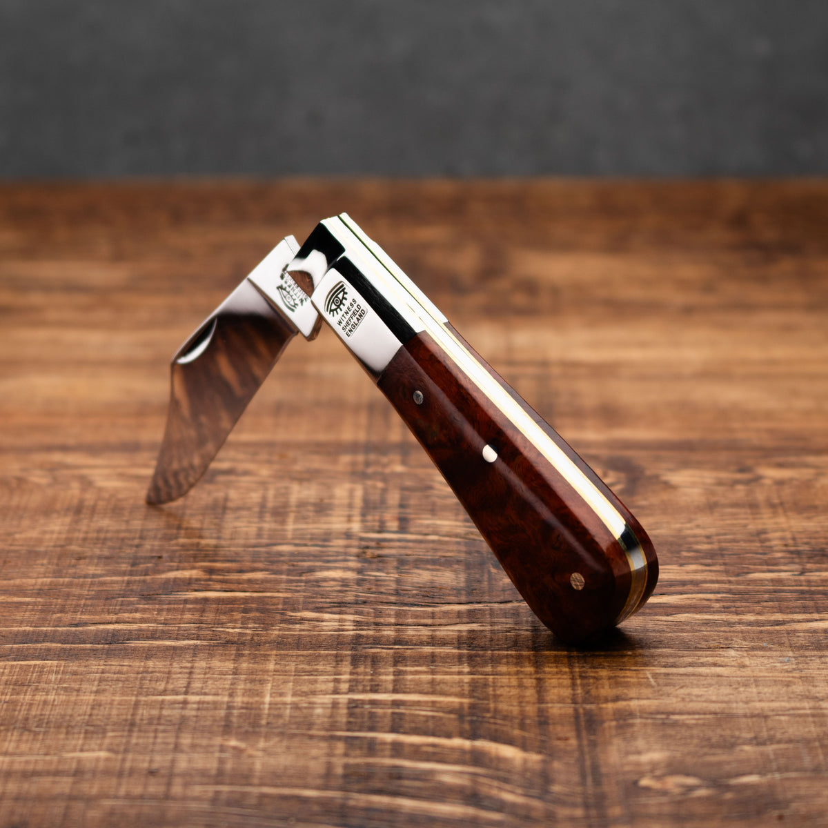 Taylors Eye Witness Premier Collection - Single Blade Barlow Pocket Knife Amboyna Burr Scales - Worked Back