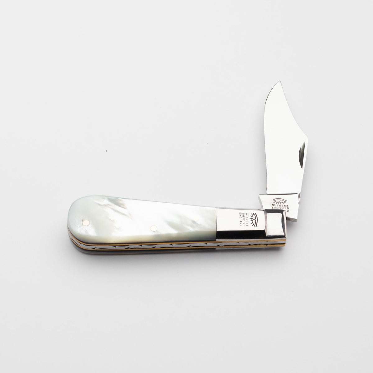 Taylors Eye Witness Premier Collection - Single Blade Barlow Pocket Knife Mother Of Pearl Scales Workedf Back