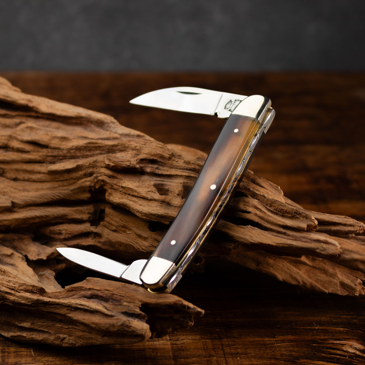 Premier Collection Twin  Blade Double Bolstered Penknife with Ox Horn Scales Worked Back