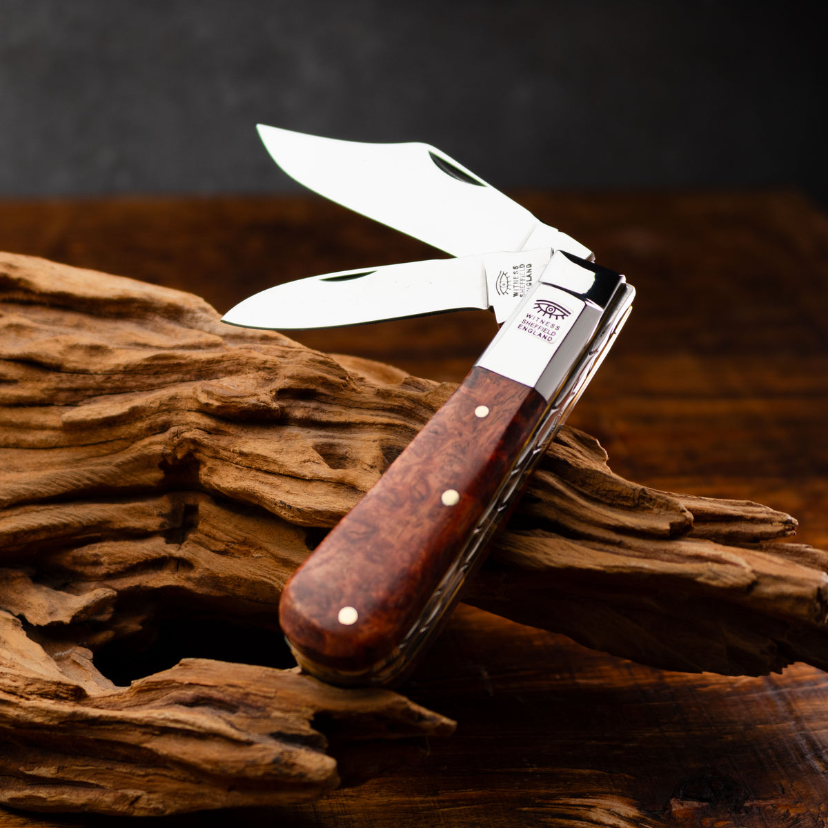 Premier Collection Twin Blade Barlow  Penknife Knife with Amboyna Burr Worked Back