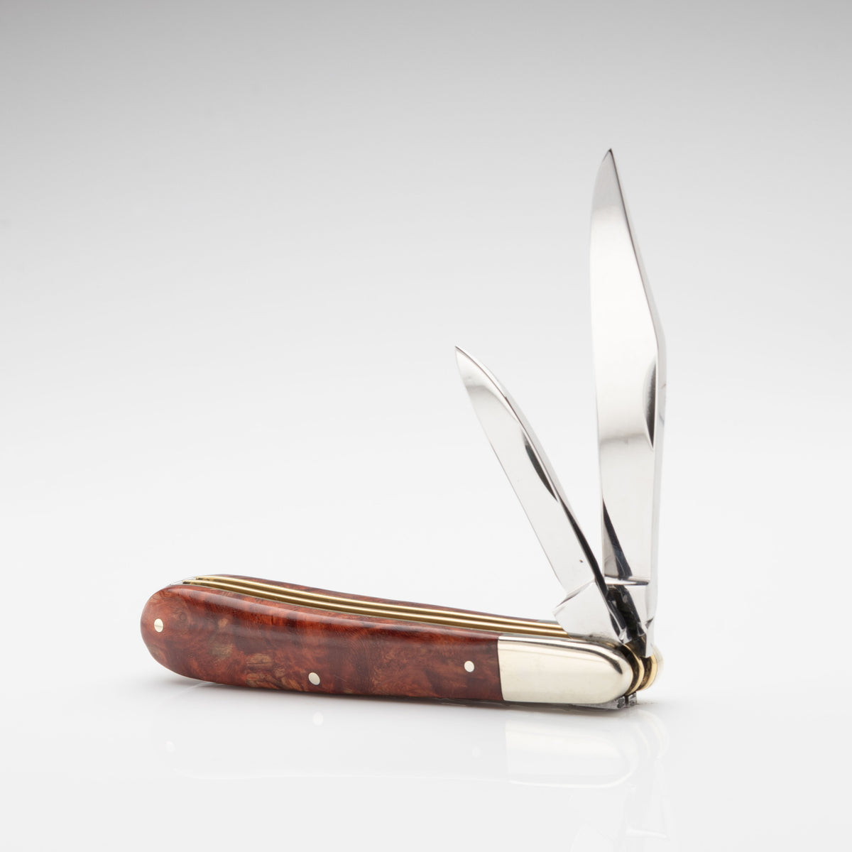 Premier Collection Twin Gentleman's Clip Point - 67mm Clip & Pen Blades - Amboyna Burr Handle with Traditional Workback
