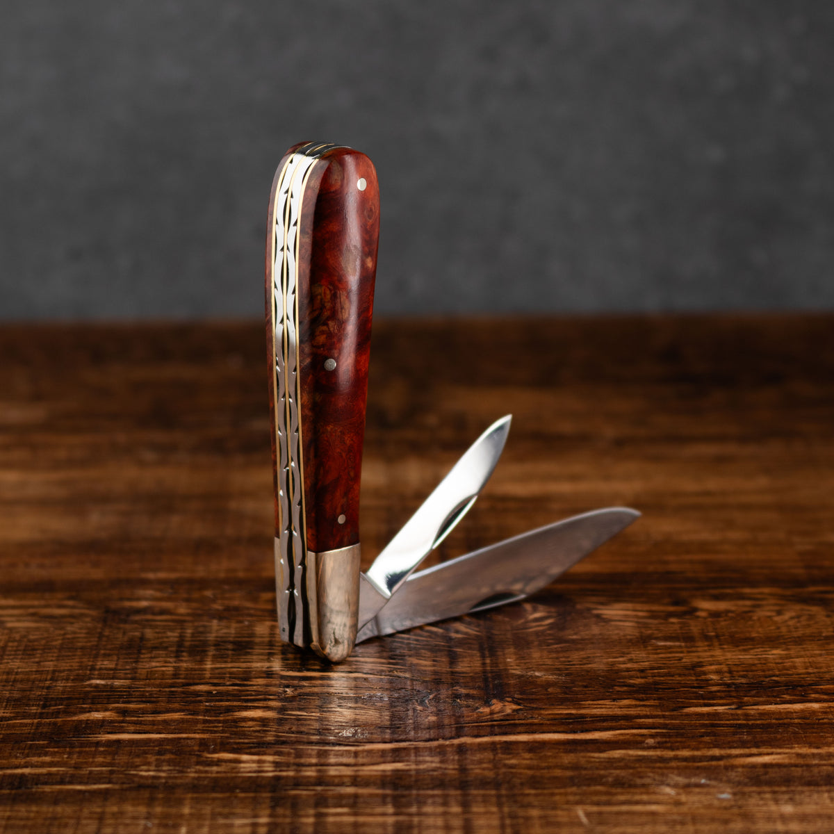 Premier Collection Twin Gentleman's Clip Point - 67mm Clip & Pen Blades - Amboyna Burr Handle with Traditional Workback