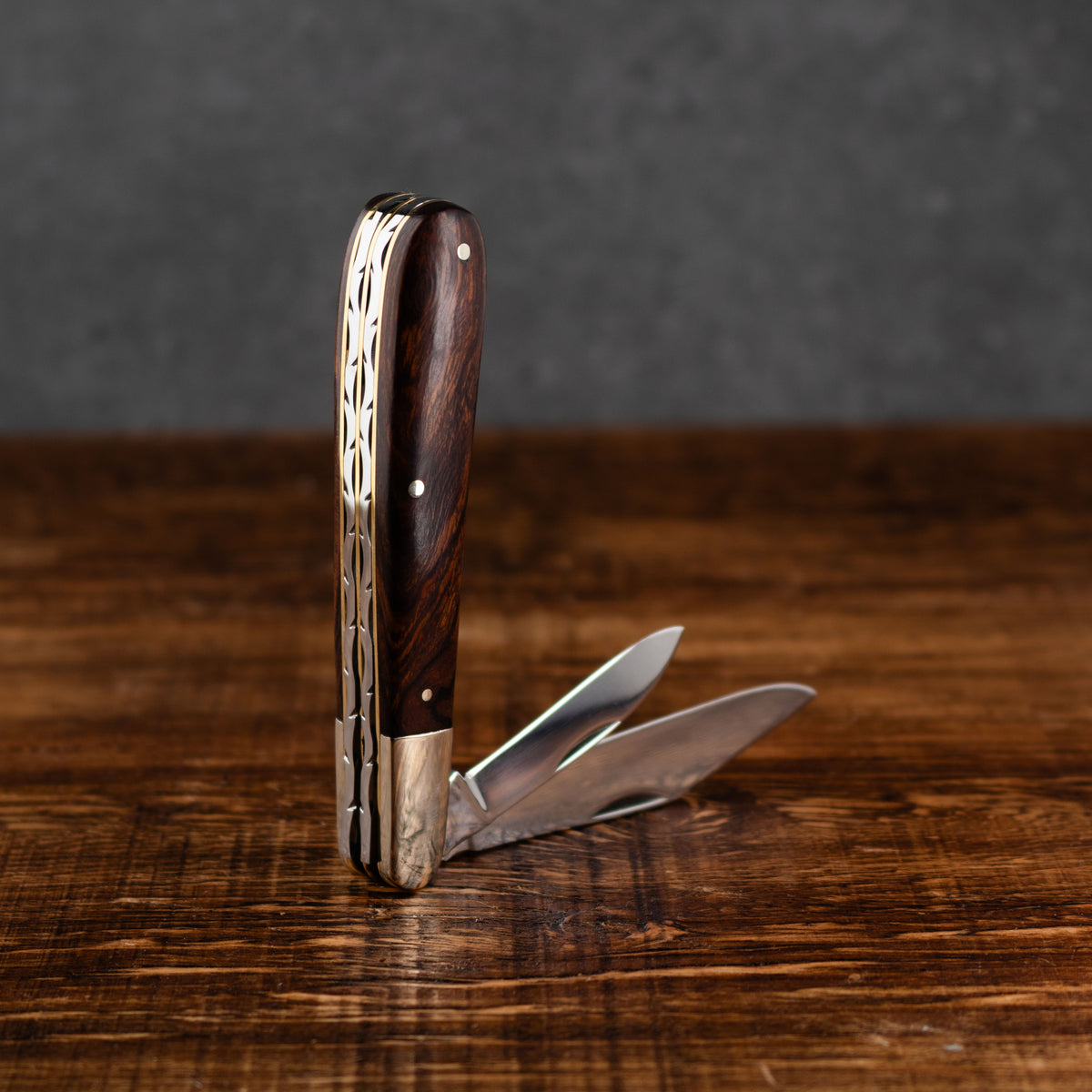 Premier Collection Twin Gentleman's Clip Point Blade with Desert Ironwood Scales Worked Back