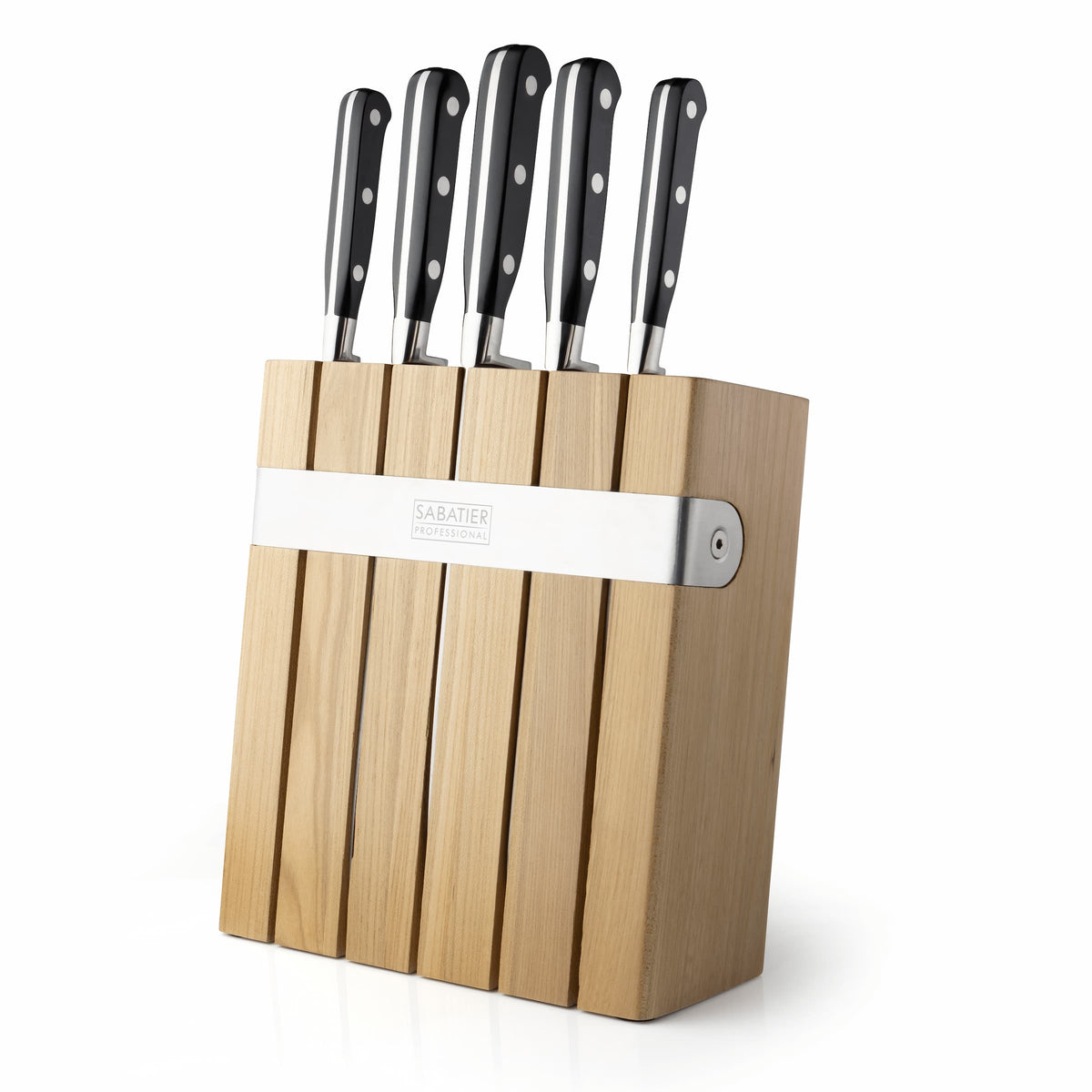 Sabatier Professional 5 Piece Oak & Stainless Steel Knife Block Set