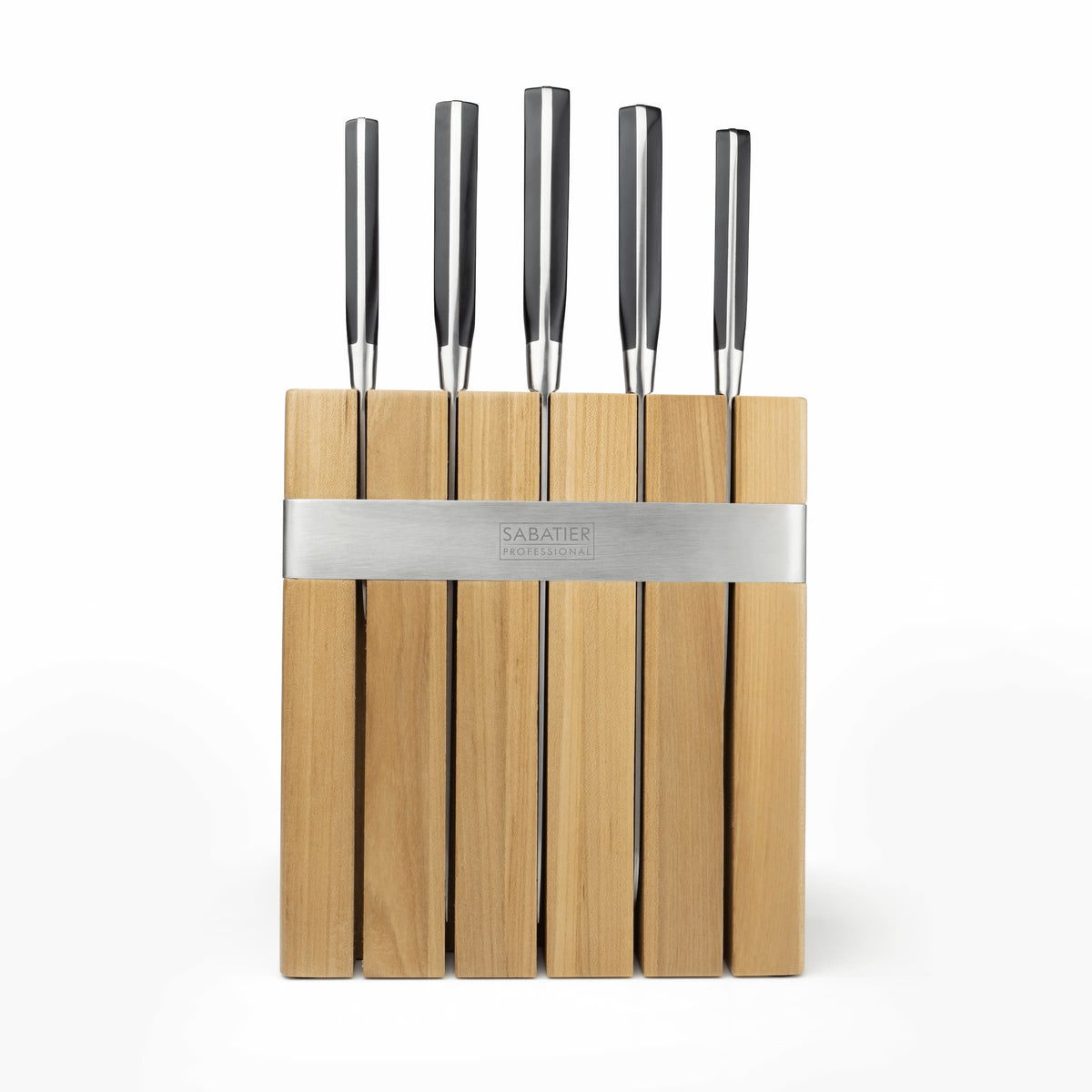 Sabatier Professional 5 Piece Oak & Stainless Steel Knife Block Set