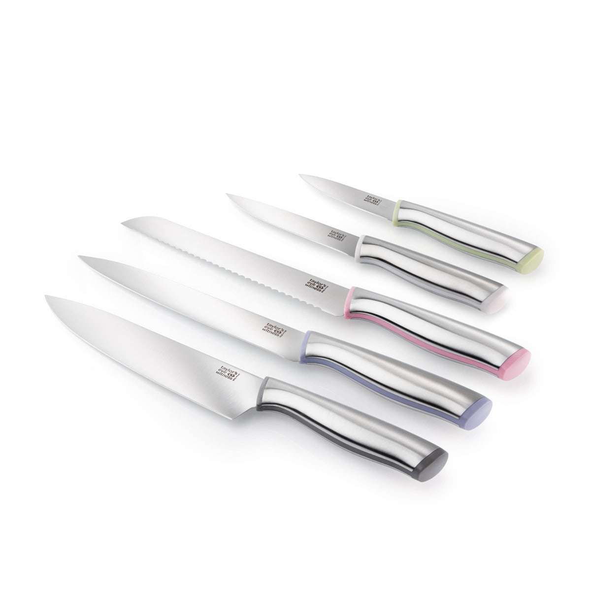 Taylors Eye Witness Chromachef Five Piece Knife Set with Bamboo Block, Muted Palette