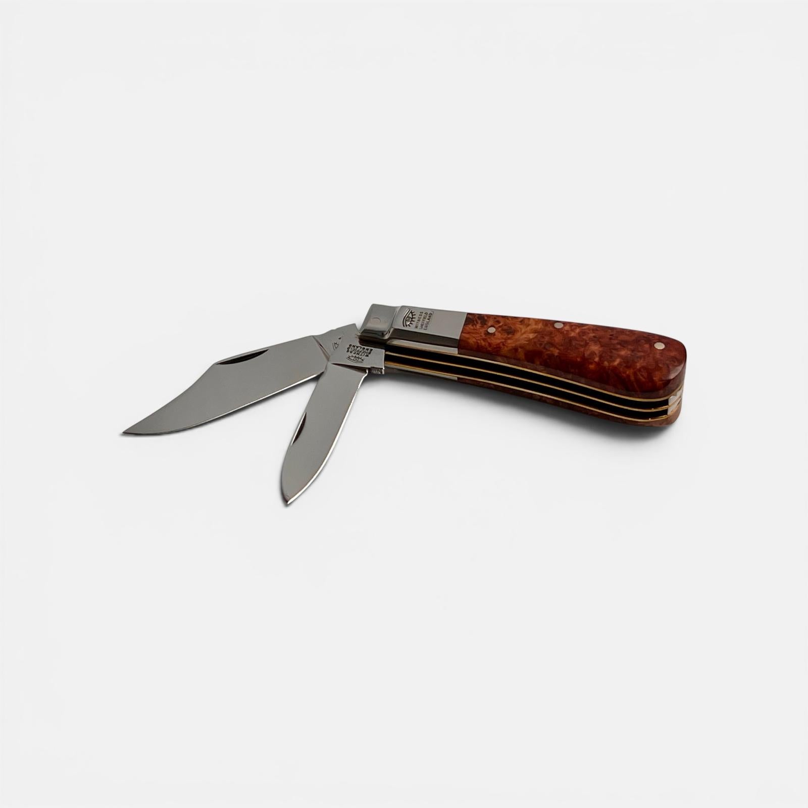Premier Collection Twin Blade Barlow  Penknife Knife with Amboyna Burr Worked Back