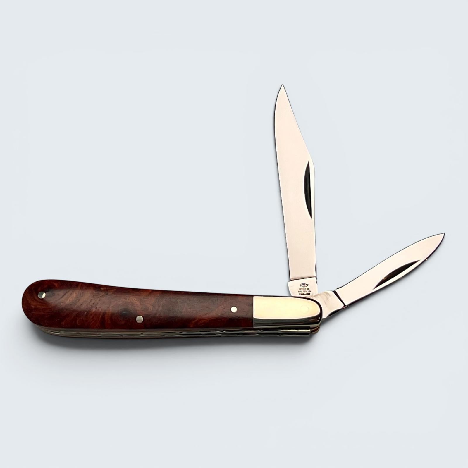 Premier Collection Twin Gentleman's Clip Point Blade with Amboyna Scales Worked Back