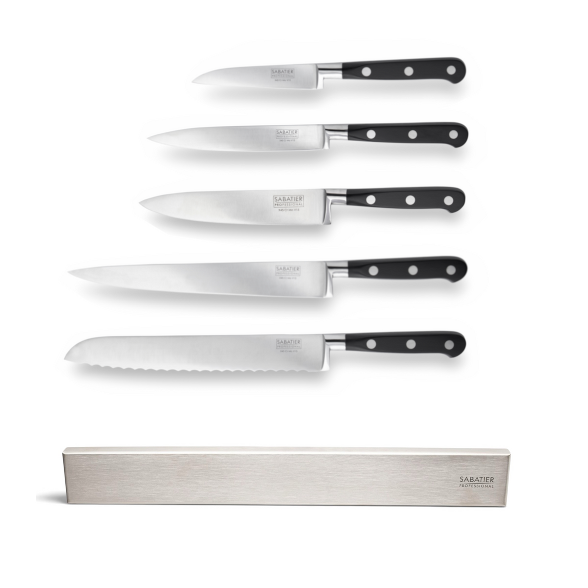 Sabatier Professional 6 Piece Bundle - 5 Piece Knife set with Stainless Steel Magnetic Knife Rack