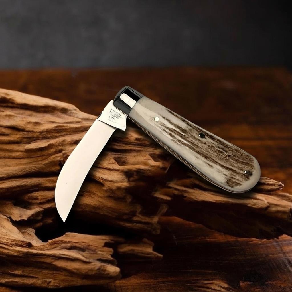 Premier Collection Peach Pruning Knife with Stag Antler Scales -  Worked Back